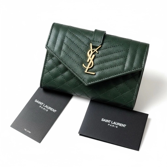 YSL Saint Laurent Grain De Poudre Matelasse Small Monogram Envelope Wallet NEW - Picture 2 of 13
